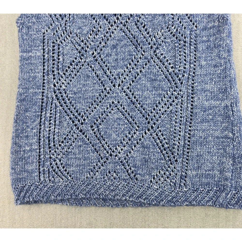 Coldwater Creek Sweater‎ Vest Women PM Blue Pointelle Diamond Knit Cotton Blend